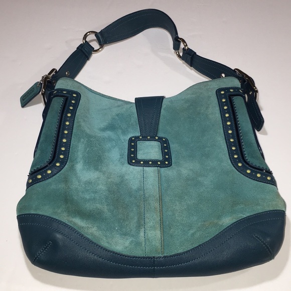 COACH teal suede w/deep teal leather w/accents - Picture 2 of 8